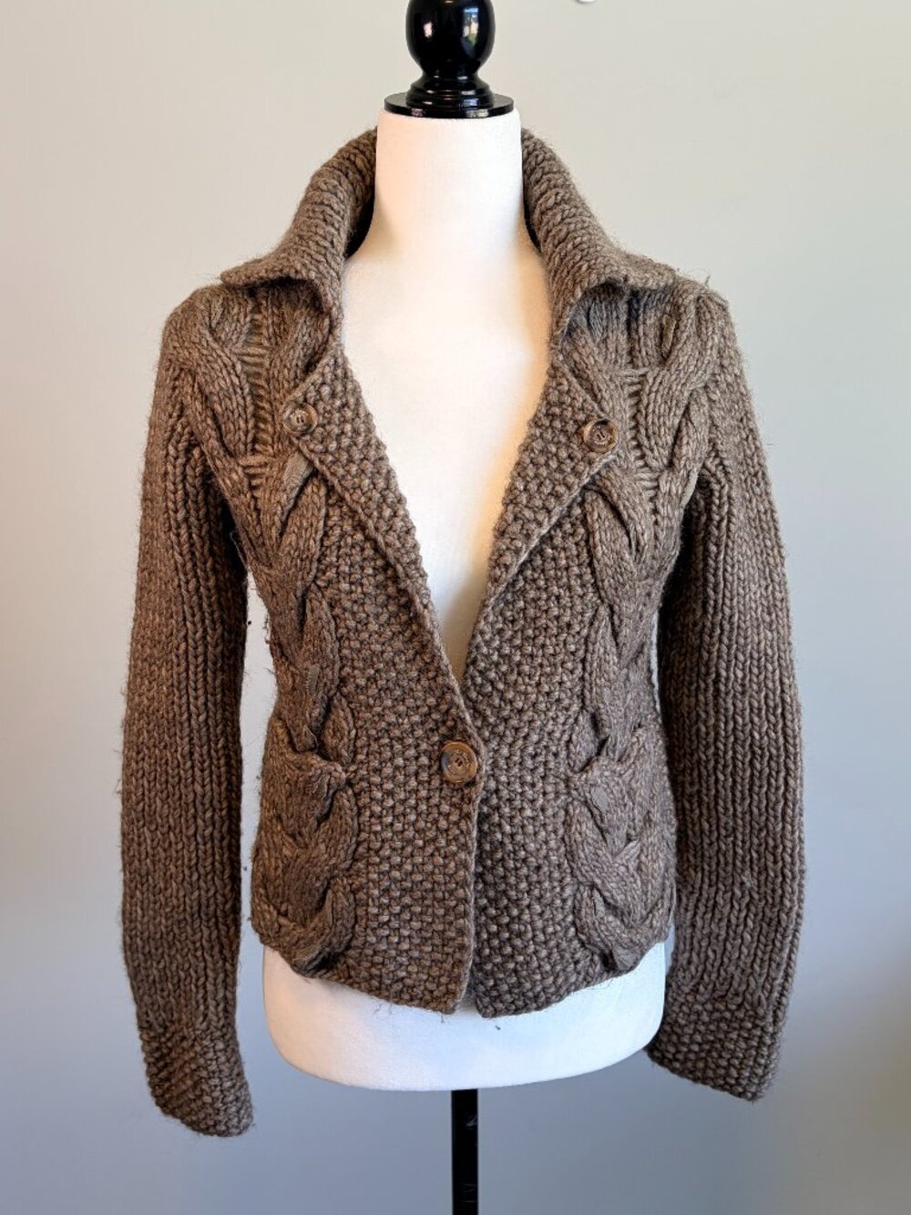 Les Copains Chunky Cable Knit Cardigan Alpaca Wool Indie Boho Grunge Small